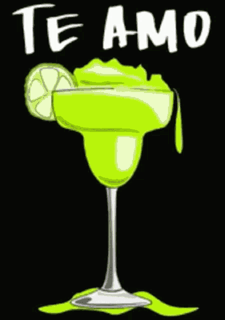 a margarita with a slice of lime and the word te amo written on it