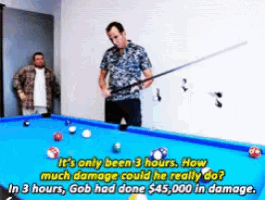 a man playing pool with a caption that says it 's only been 3 hours