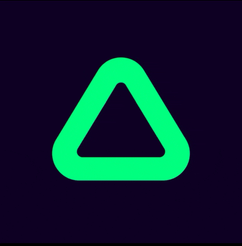 a green triangle on a dark background with the letter a in the middle