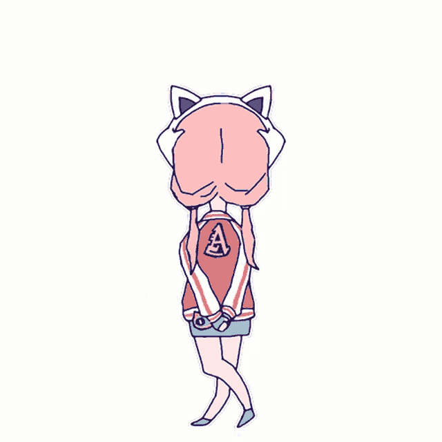a cartoon drawing of a girl wearing a jacket with a pizza on it