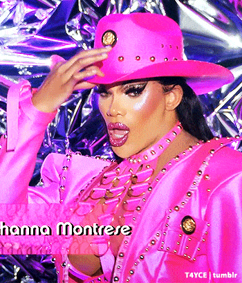 a drag queen wearing a pink cowboy hat and pink jacket
