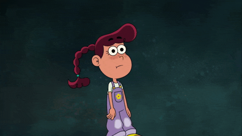 a cartoon character with big eyes and a ponytail is standing in the dark