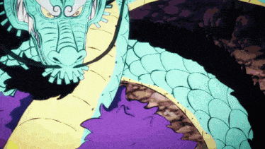 a drawing of a snake with a purple tail