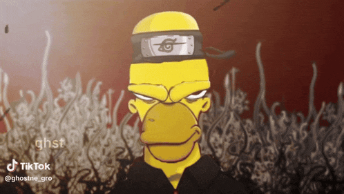 a cartoon of homer simpson wearing a headband with an g on it