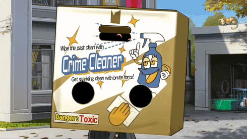 a box with a picture of a crime cleaner on it