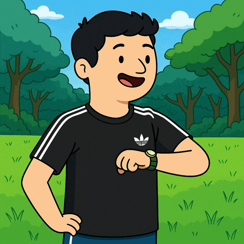 a cartoon drawing of a man wearing an adidas shirt