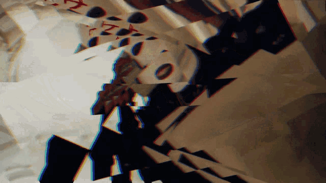 a blurry image of a person with a x on their face