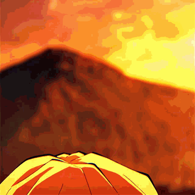 a painting of a mountain with the sun shining through it