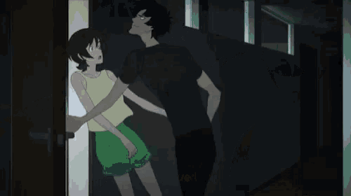a cartoon of a man and woman kissing