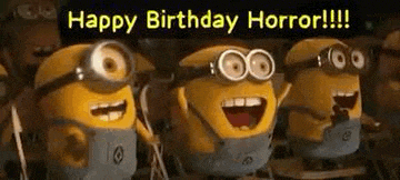 a group of minions are standing next to each other with their mouths open .
