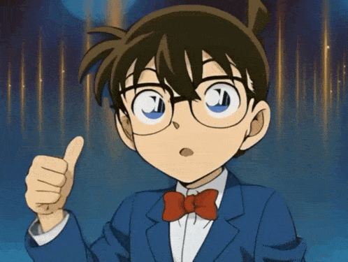 a cartoon character with glasses and a bow tie is pointing up