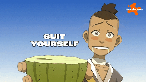 a cartoon of a boy holding a watermelon with the words suit yourself below him