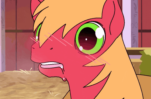 a cartoon drawing of a red and orange pony