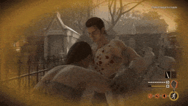 a video game called undertaker 's cabin shows a man and a woman kissing in a cemetery