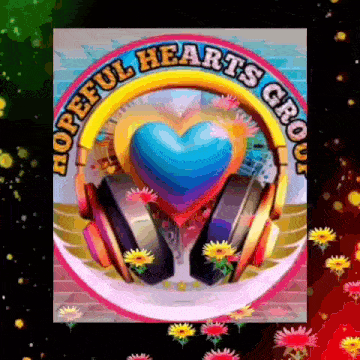 a logo for hopeful hearts group with headphones and a heart in the middle