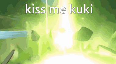 a green background with the words kiss me kuki