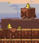 a video game scene with two boxes on top of each other with a crown on top .