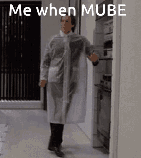 a picture of a woman in a lab coat with the words me when mube