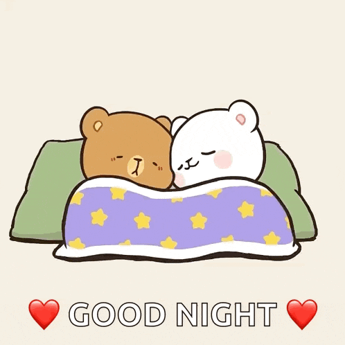 a cartoon of two teddy bears sleeping under a blanket with the words " good night " below them