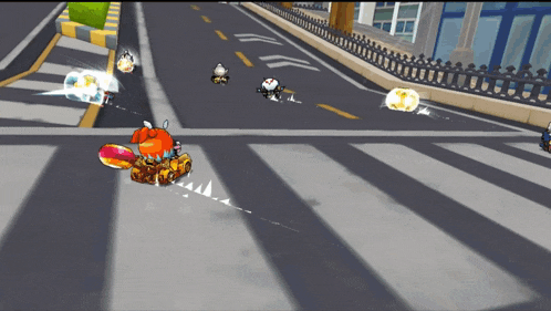 a video game is being played on a street with a few characters