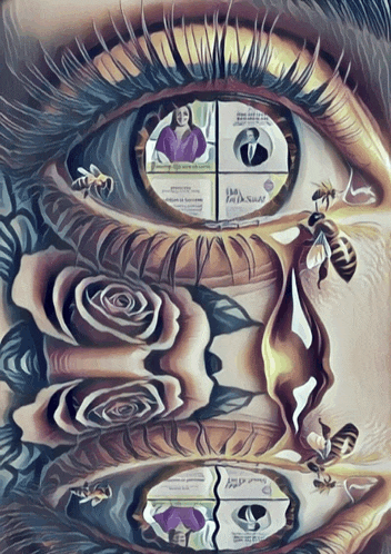 a painting of a woman 's eye with the words " i 'm doing " written on it