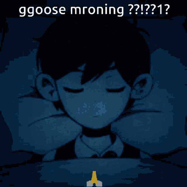a picture of a boy with the words " goose mroning " written on it