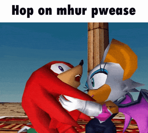 knuckles and rouge from sonic the hedgehog are hugging each other