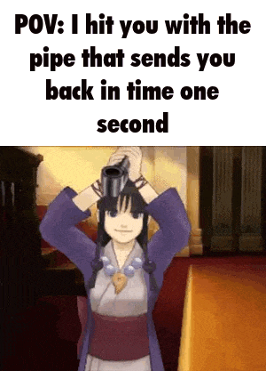 a girl in a kimono is holding a gun and says pov : i hit you with the pipe
