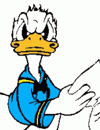 a cartoon drawing of donald duck pointing his finger at something