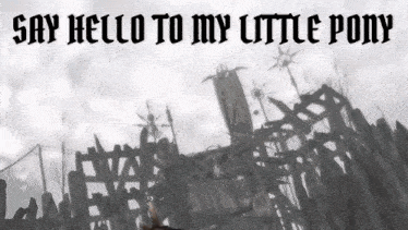a poster that says " say hello to my little pony " in black letters