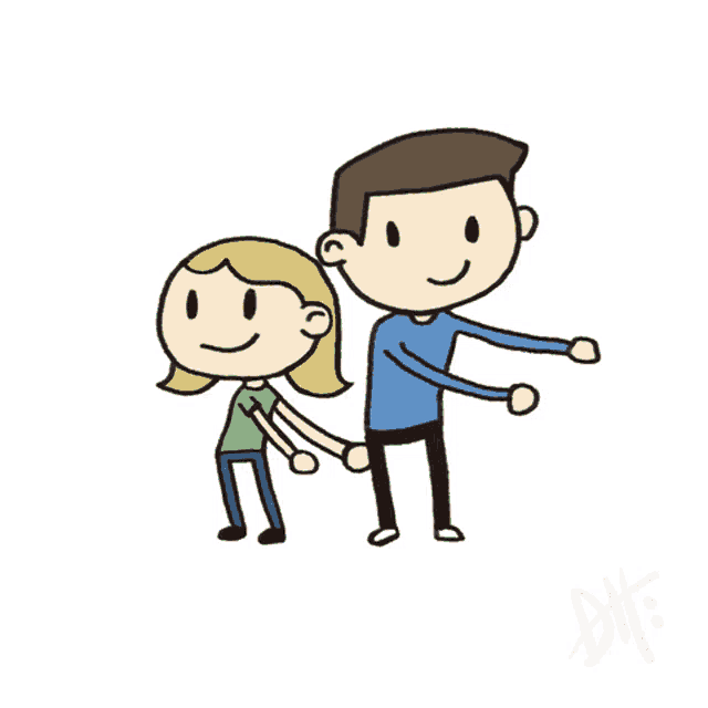 a boy and a girl are standing next to each other with the letter dt on the bottom