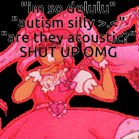 a pixel art of a girl with the words " i 'm so delulu "
