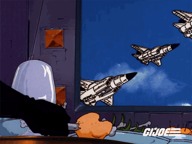 a gi joe cartoon shows planes flying through the air