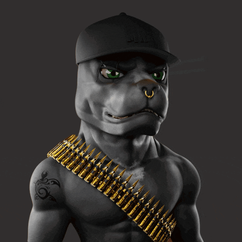 a statue of a man with bullets around his neck and a hat that says gdl