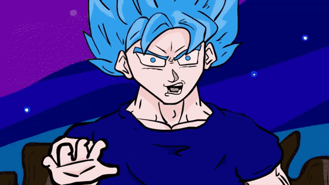 a cartoon of a person with blue hair and a blue shirt