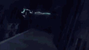 a cartoon character is flying through the air in a dark room in a superhero costume .