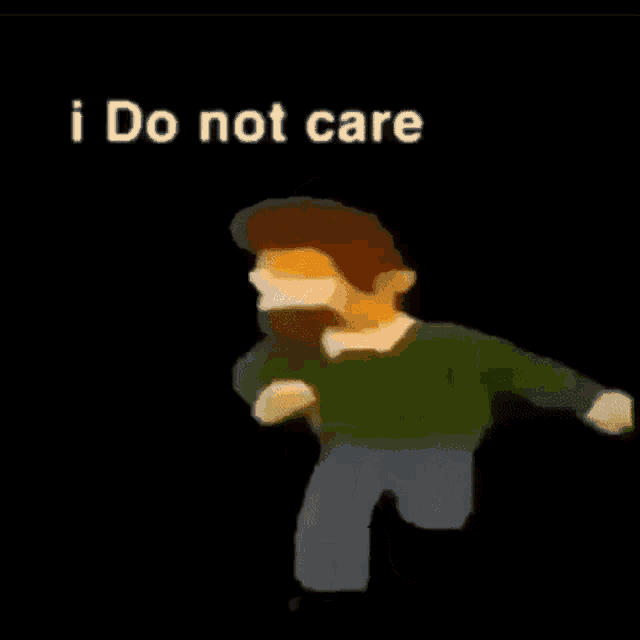 a cartoon man with a beard and mustache is holding a beer in his hand and says `` i do not care '' .