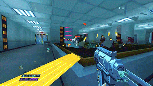 a video game is being played with a gun and the numbers 120 and 150