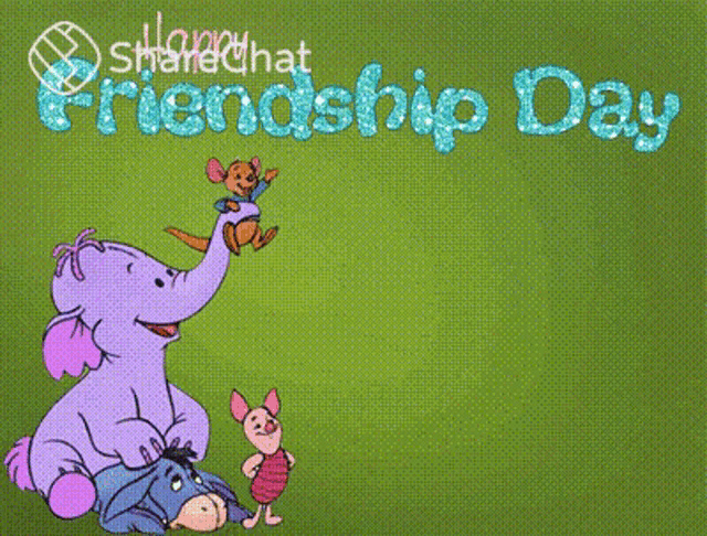 winnie the pooh and his friends celebrate friendship day with a green background