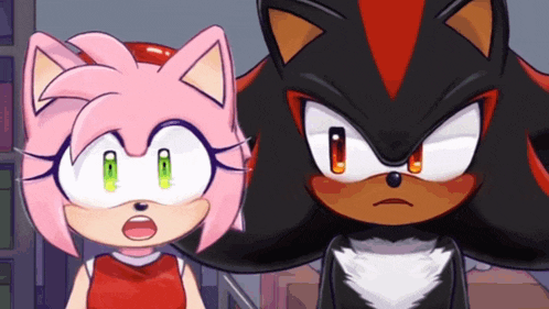 a cartoon of amy rose and shadow the hedgehog