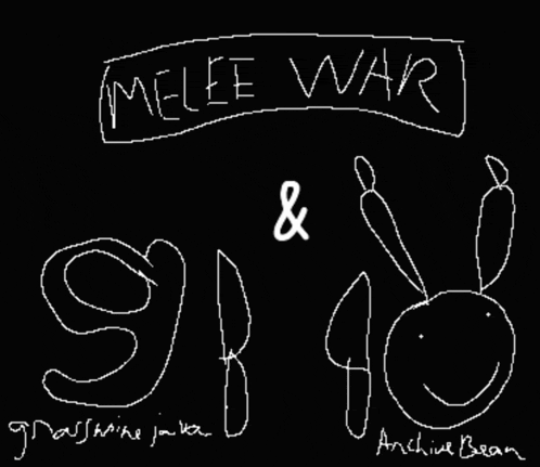a black background with the words melee war and a drawing of a bunny