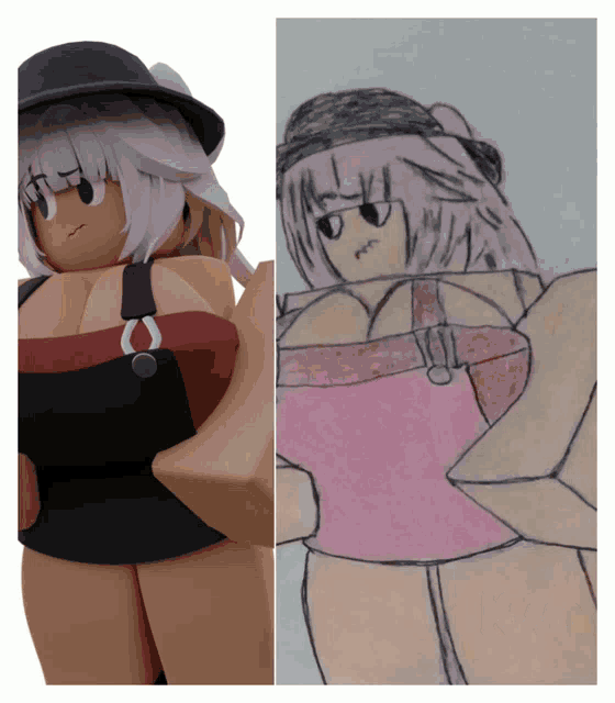 a drawing of a girl next to a drawing of a girl