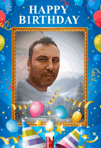 a happy birthday greeting card with a picture of a man