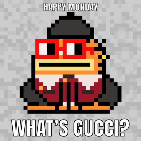 happy monday what 's gucci written on a pixelated frog