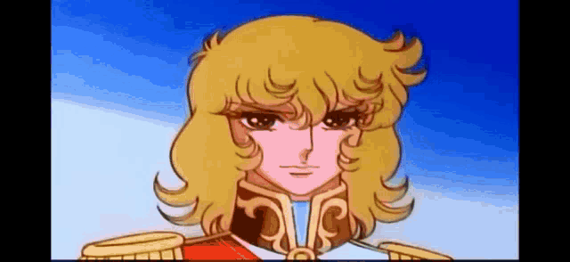 a close up of a cartoon character 's face against a blue sky