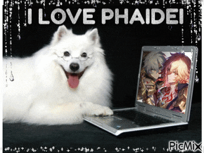a picture of a dog next to a laptop that says i love phaidei