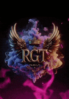 a logo for the rgt family with wings and a crown on it