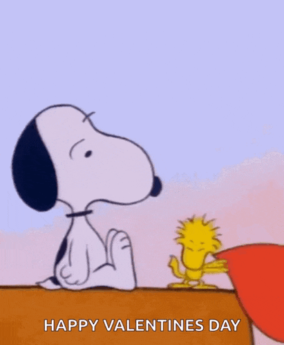 a cartoon of snoopy and woodstock holding a heart in their mouths