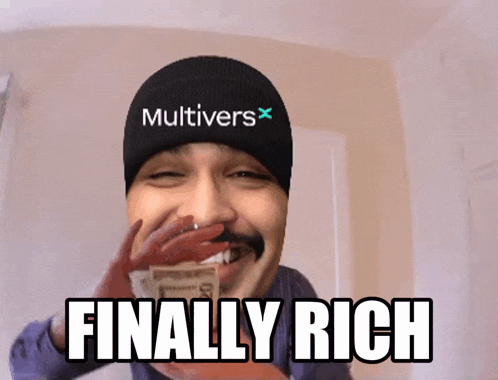 a man wearing a hat that says multivers is holding money