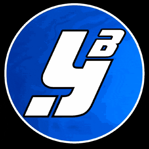 a blue circle with a white letter y and b on it